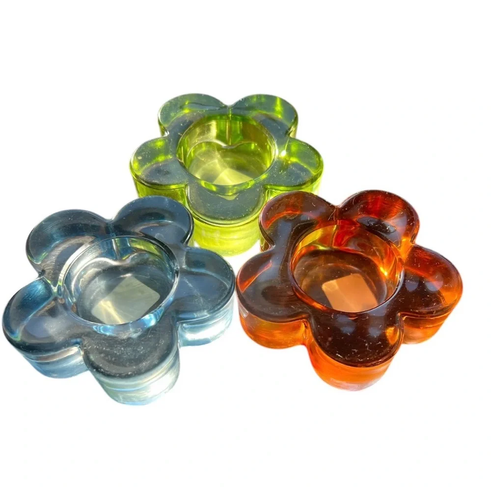 Crate&Barrel Multicolor Glass Flower Candle Holders
